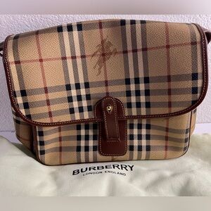 Burberry Beige and Brown Check Messenger Bag